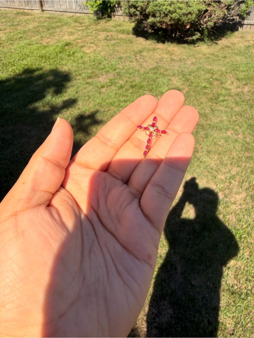 10k Yellow Gold Ruby & Diamond Cross Pendant.